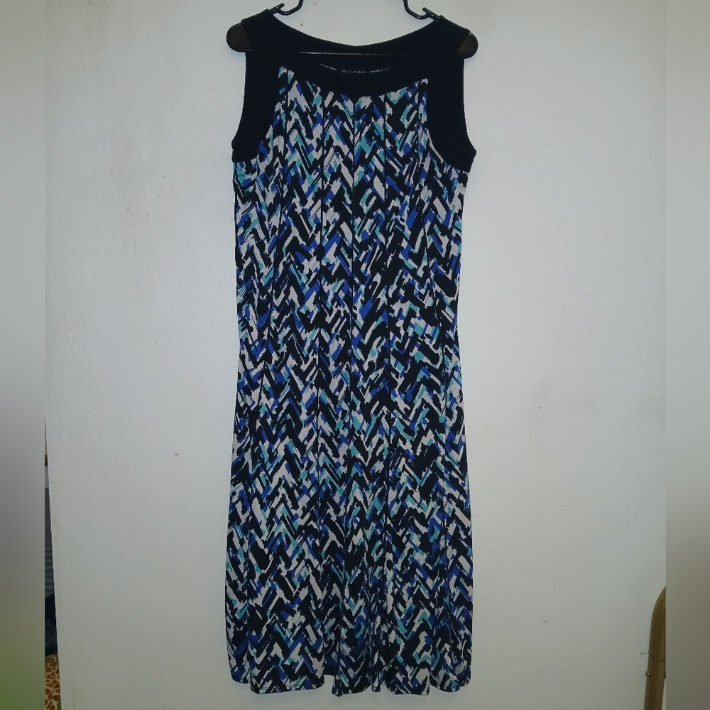 Perceptions Black and Blue Geometric Maxi Dress